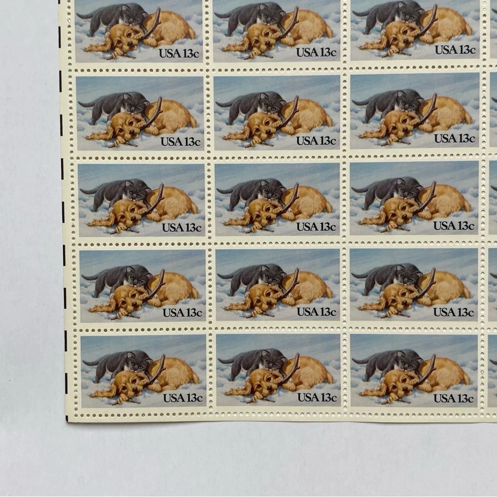 Kitten and Puppy Commemorative Issue Stamp Full Sheet 13 cent MNH #2025 Unhinged